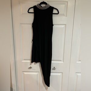 Bebe asymmetrical black embellished neck dress